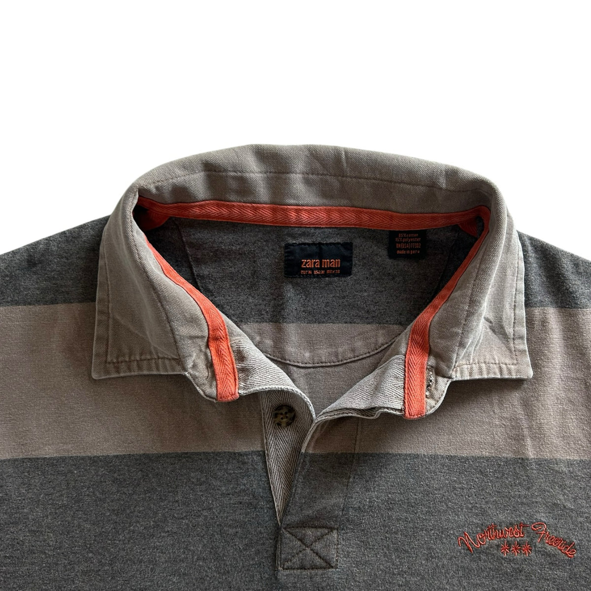 Medium Zara Man Grey and Beige Rugby Shirt