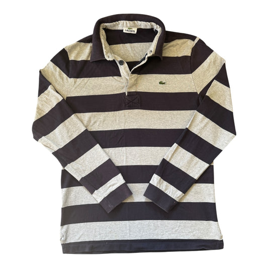 Medium Lacoste Navy And Grey Long Sleeved Polo Shirt