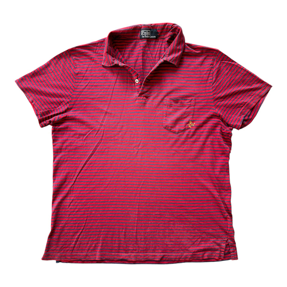 Large Ralph Lauren Red and Navy Striped Pocket Polo Shirt