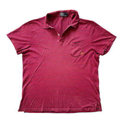 Large Ralph Lauren Red and Navy Striped Pocket Polo Shirt
