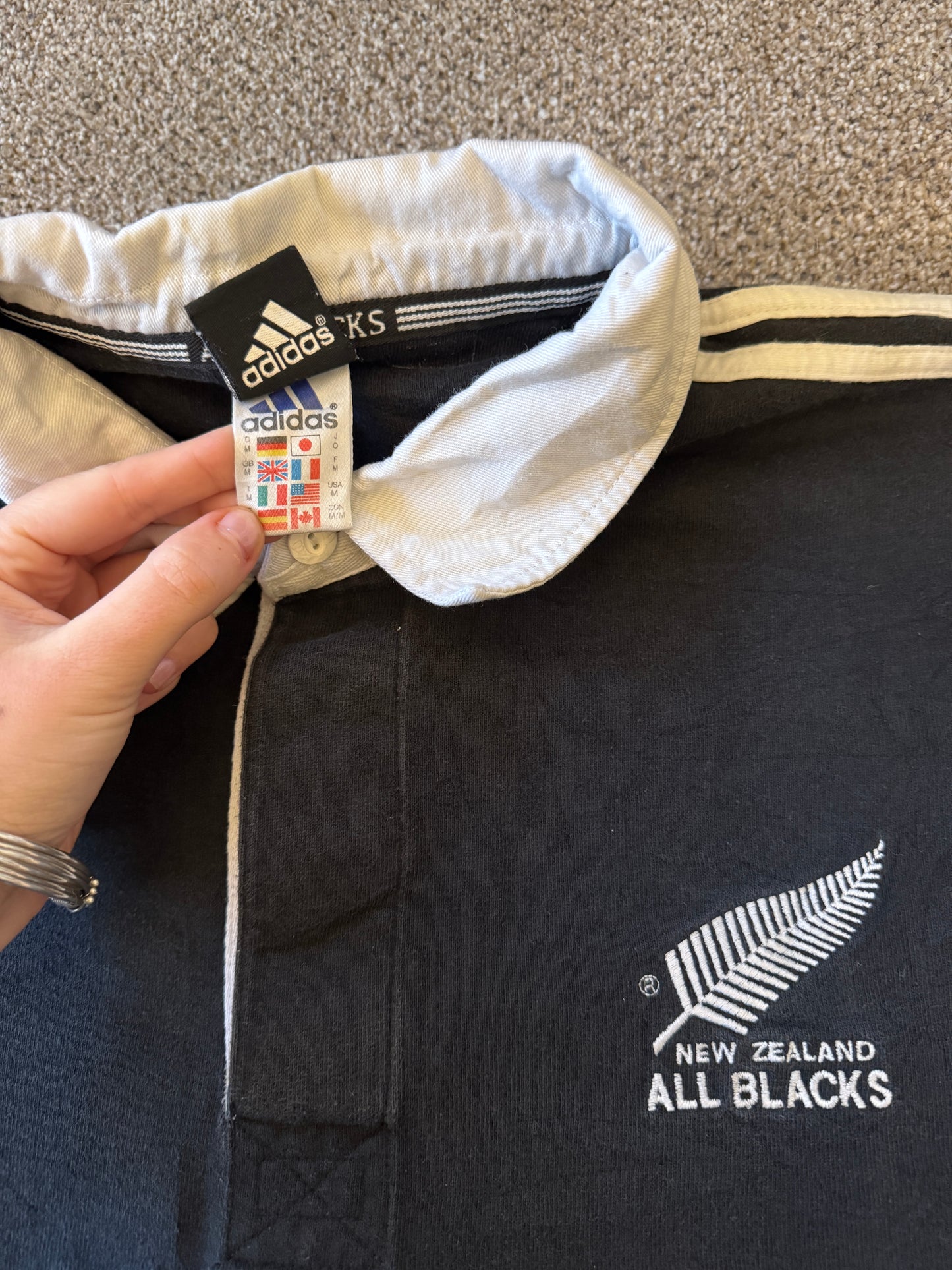 Medium 1999 Adidas Black New Zealand All Blacks Rugby Shirt