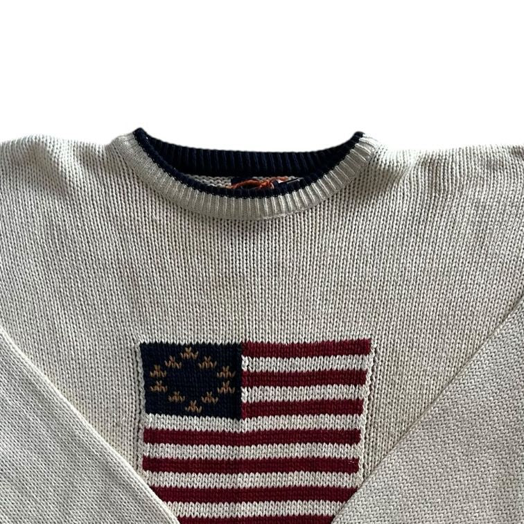 Woman's Extra large Old Glory USA Flag Cream Knitted Jumper
