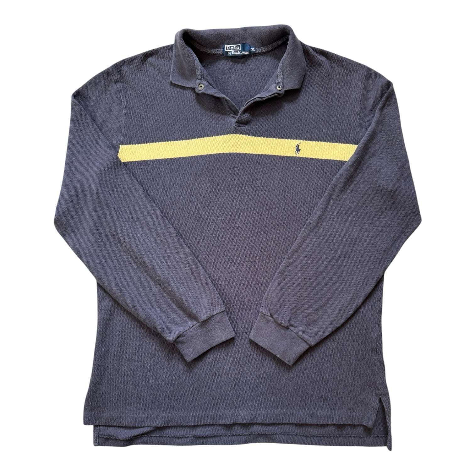 Extra large Ralph Lauren Navy and Yellow Long Sleeved Polo Shirt