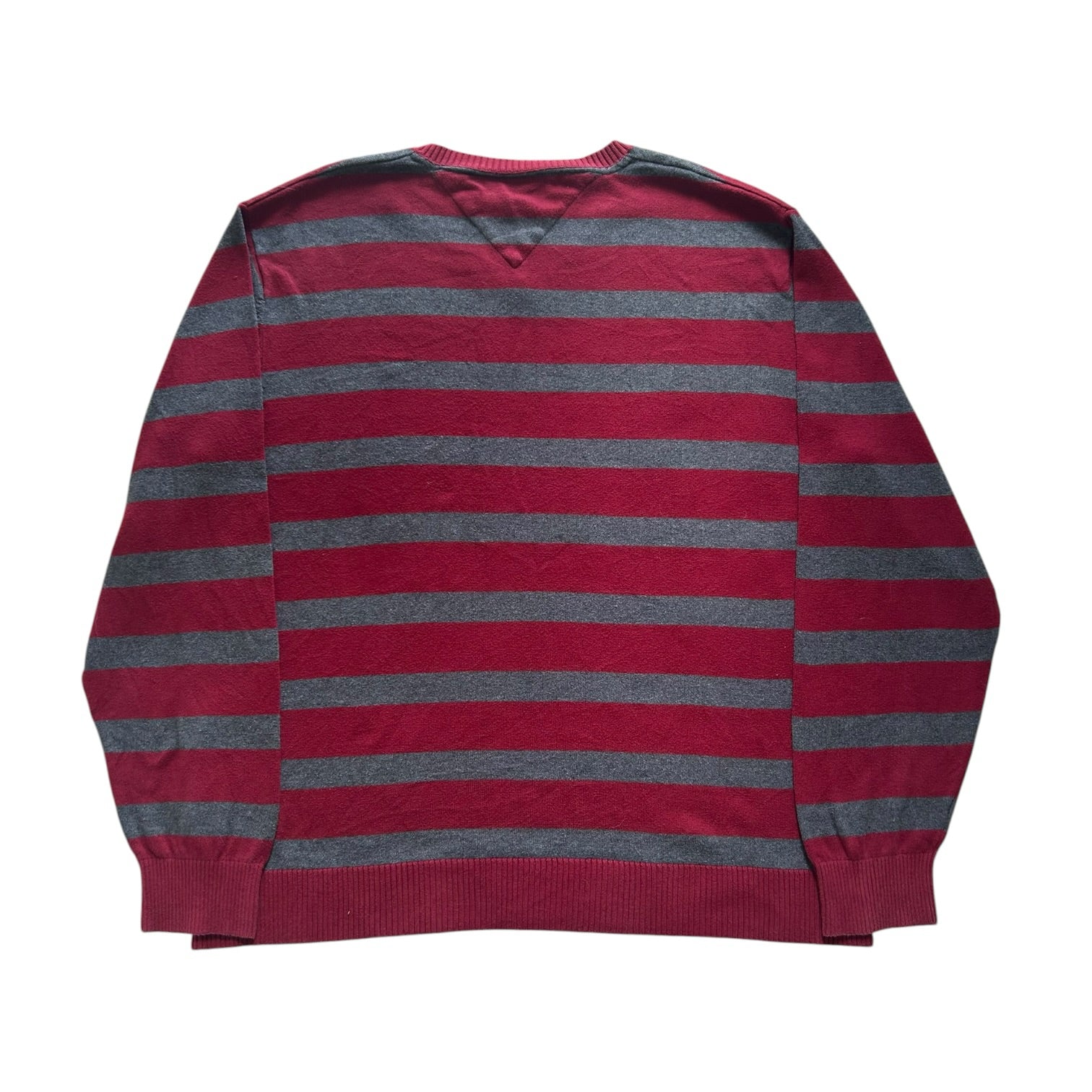 Large Tommy Hilfiger Red and Grey V-Neck Jumper
