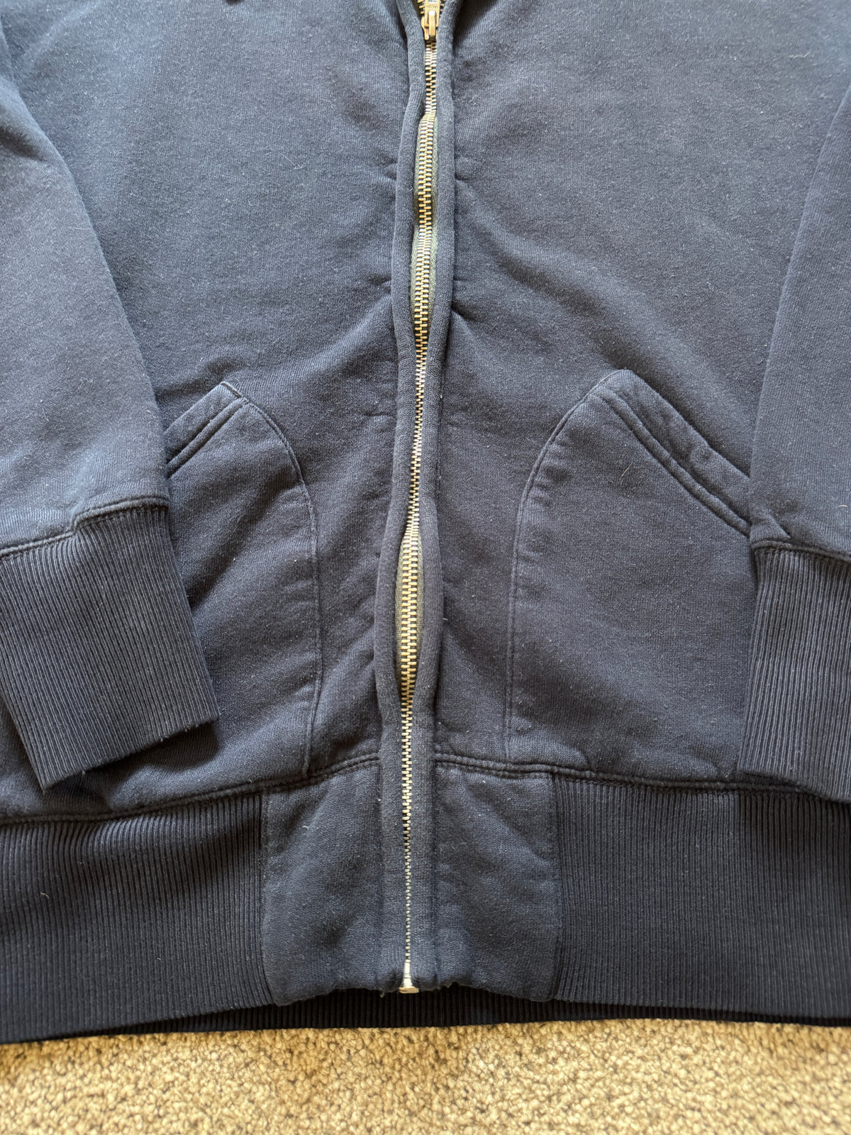 RRL Medium Double RL Ralph Lauren Navy Full Zip Hoodie - zip bunching