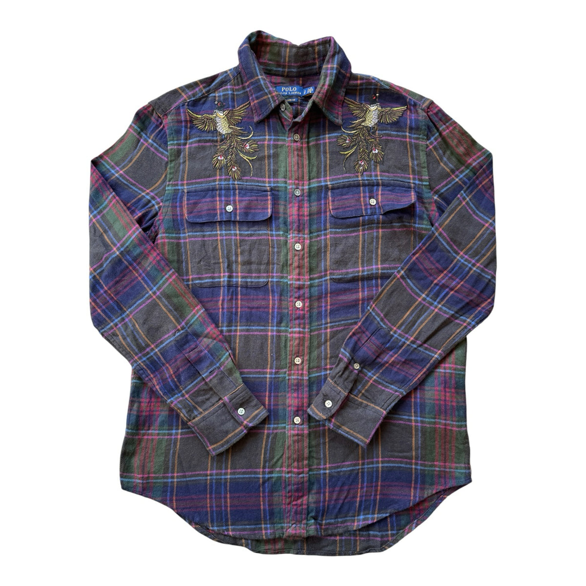 Rare Small Ralph Lauren Purple, Green and Blue Check Flannel Pheasant Shirt