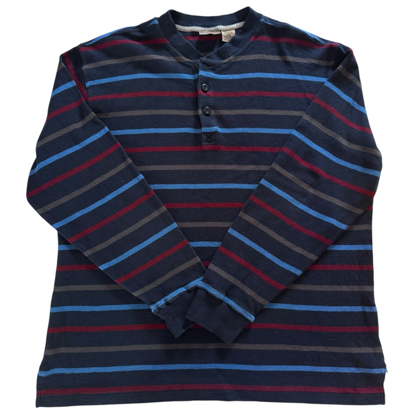 Large L.L.bean Navy and Red Henley Striped Jumper