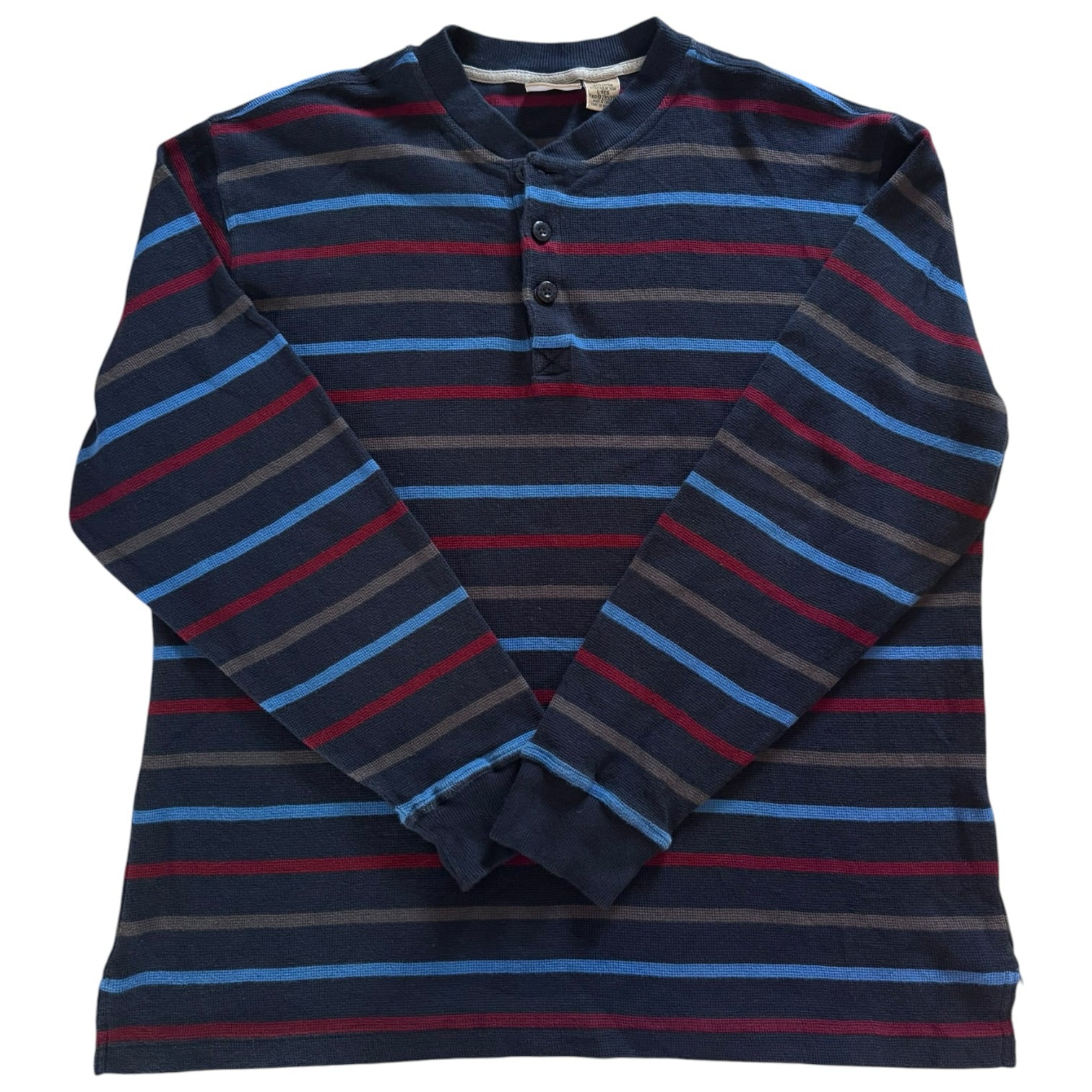 Large L.L.bean Navy and Red Henley Striped Jumper