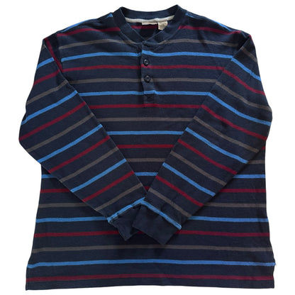 Large L.L.bean Navy and Red Henley Striped Jumper