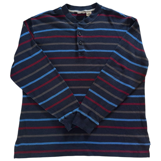 Large L.L.bean Navy and Red Henley Striped Jumper