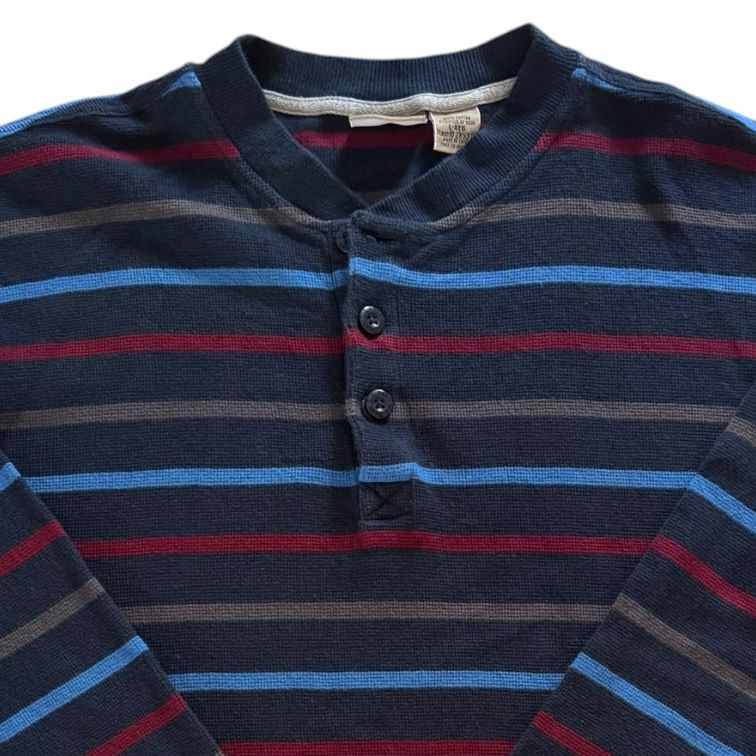 Large L.L.bean Navy and Red Henley Striped Jumper