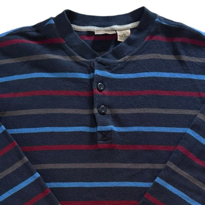 Large L.L.bean Navy and Red Henley Striped Jumper