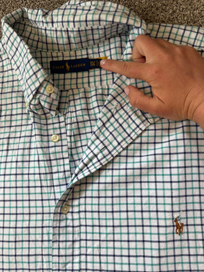 3XLT Ralph Lauren White Checked Short Sleeved Shirt