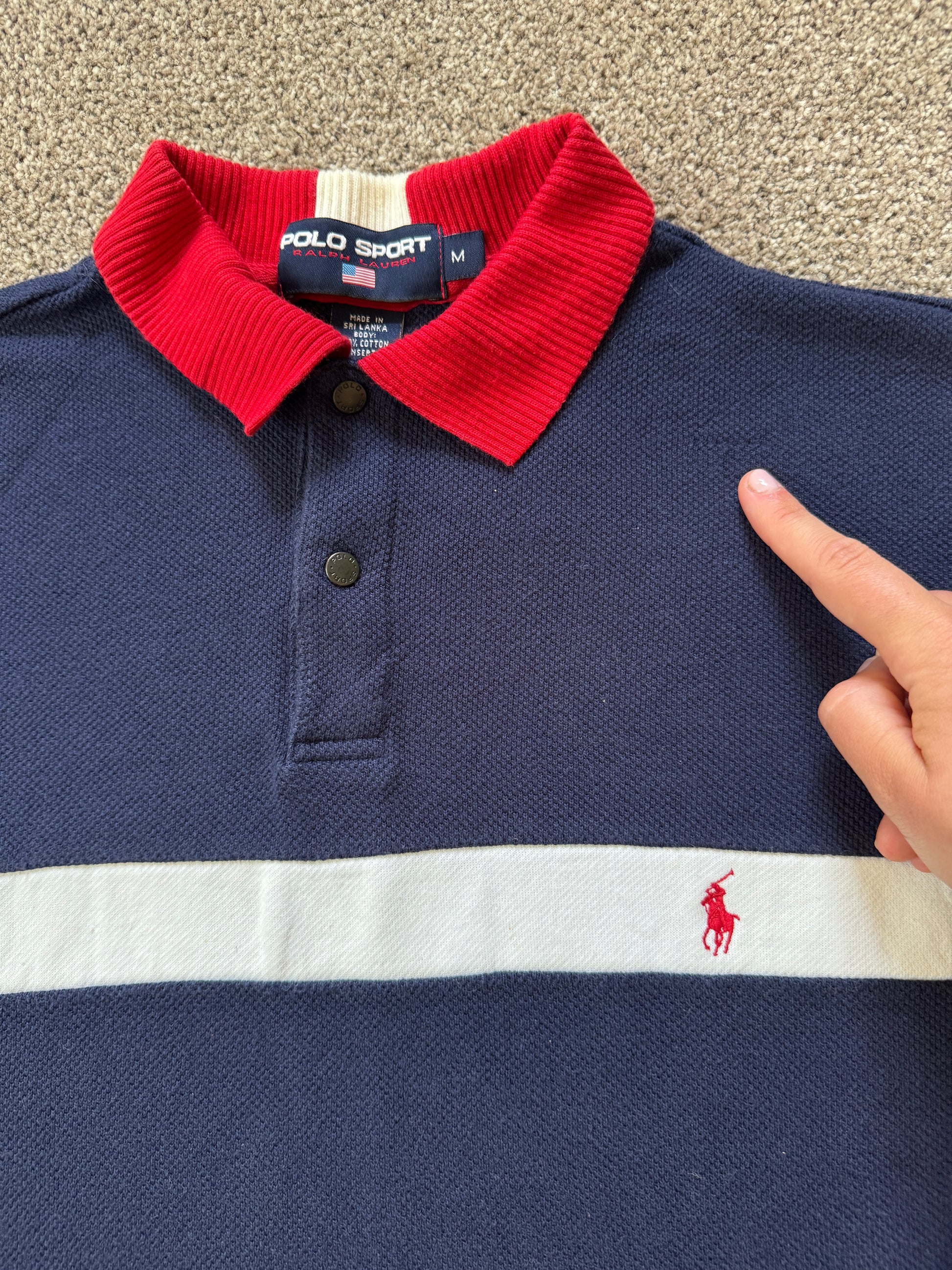 Medium Polo Sport Ralph Lauren Navy, White and Red Long Sleeved Polo Shirt