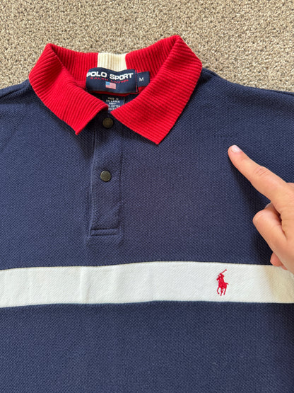 Medium Polo Sport Ralph Lauren Navy, White and Red Long Sleeved Polo Shirt