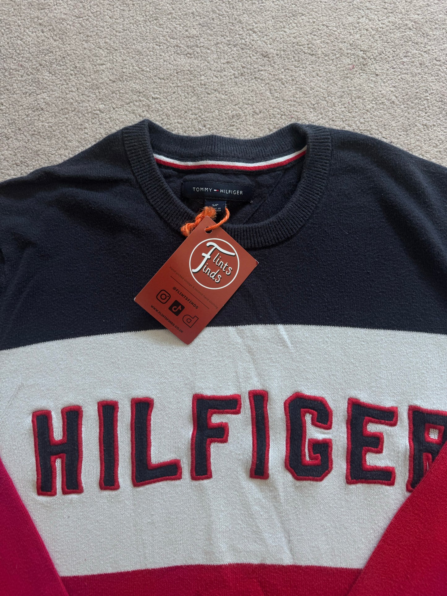 Small Tommy Hilfiger Navy, Red and White Spellout Sweatshirt
