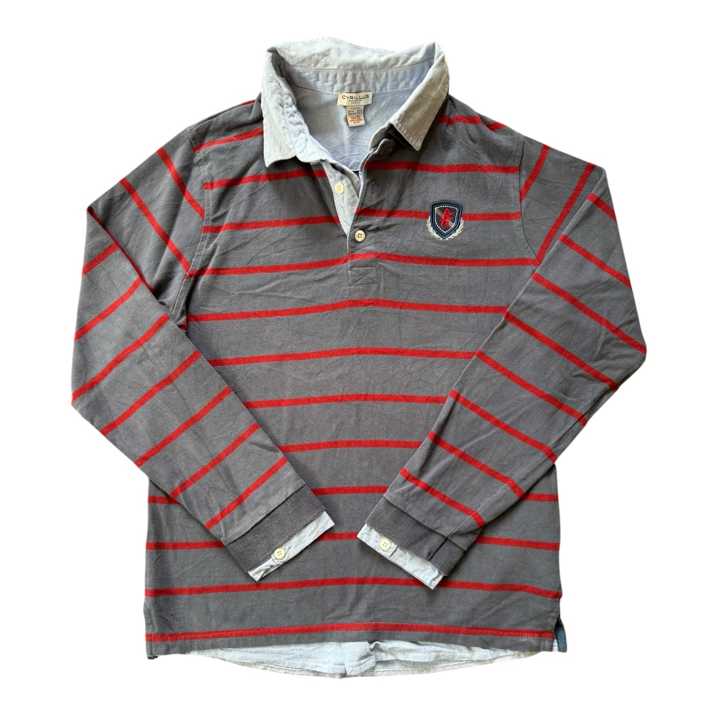 Aged 14 Cyrillus Grey and Red Rugby Shirt