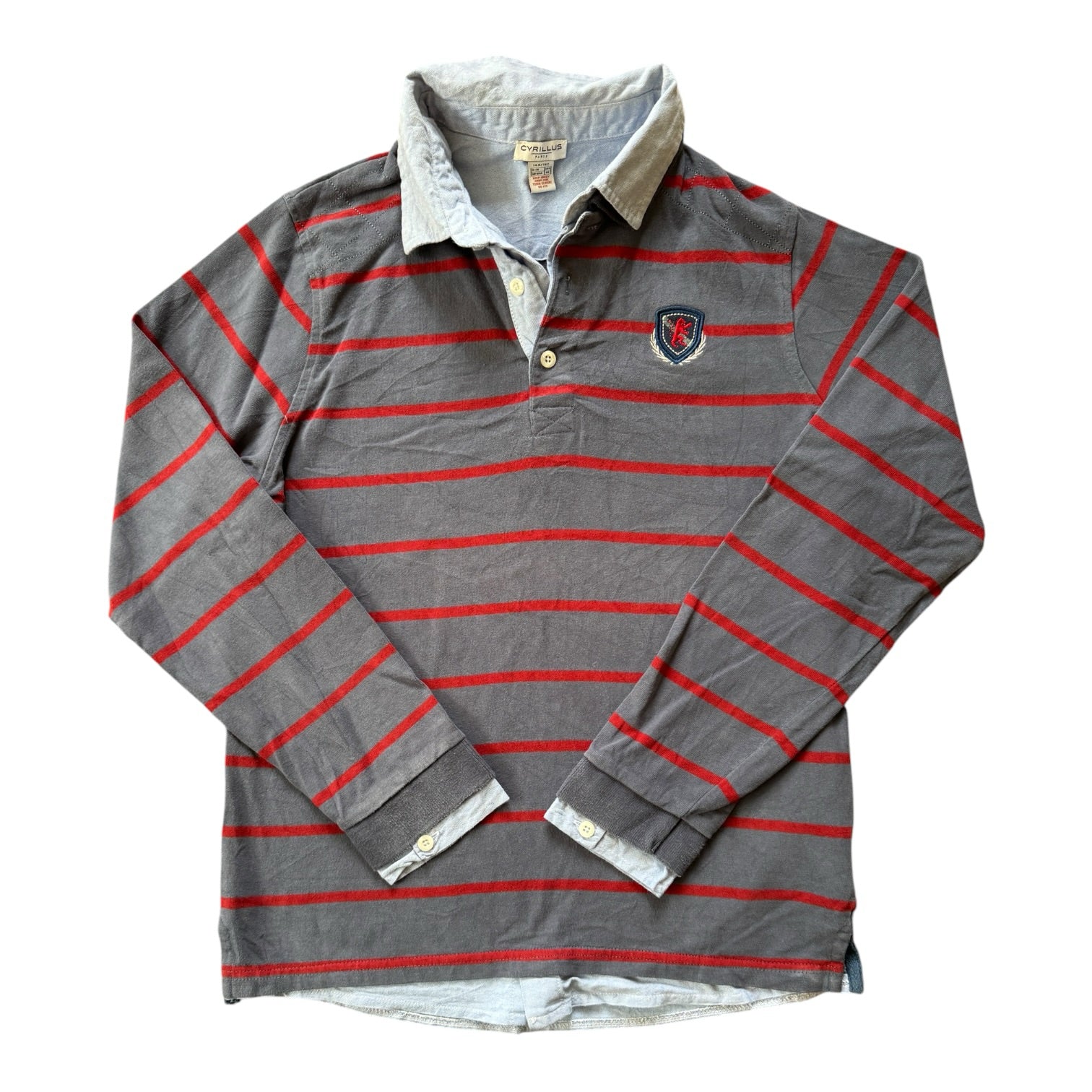 Aged 14 Cyrillus Grey and Red Rugby Shirt