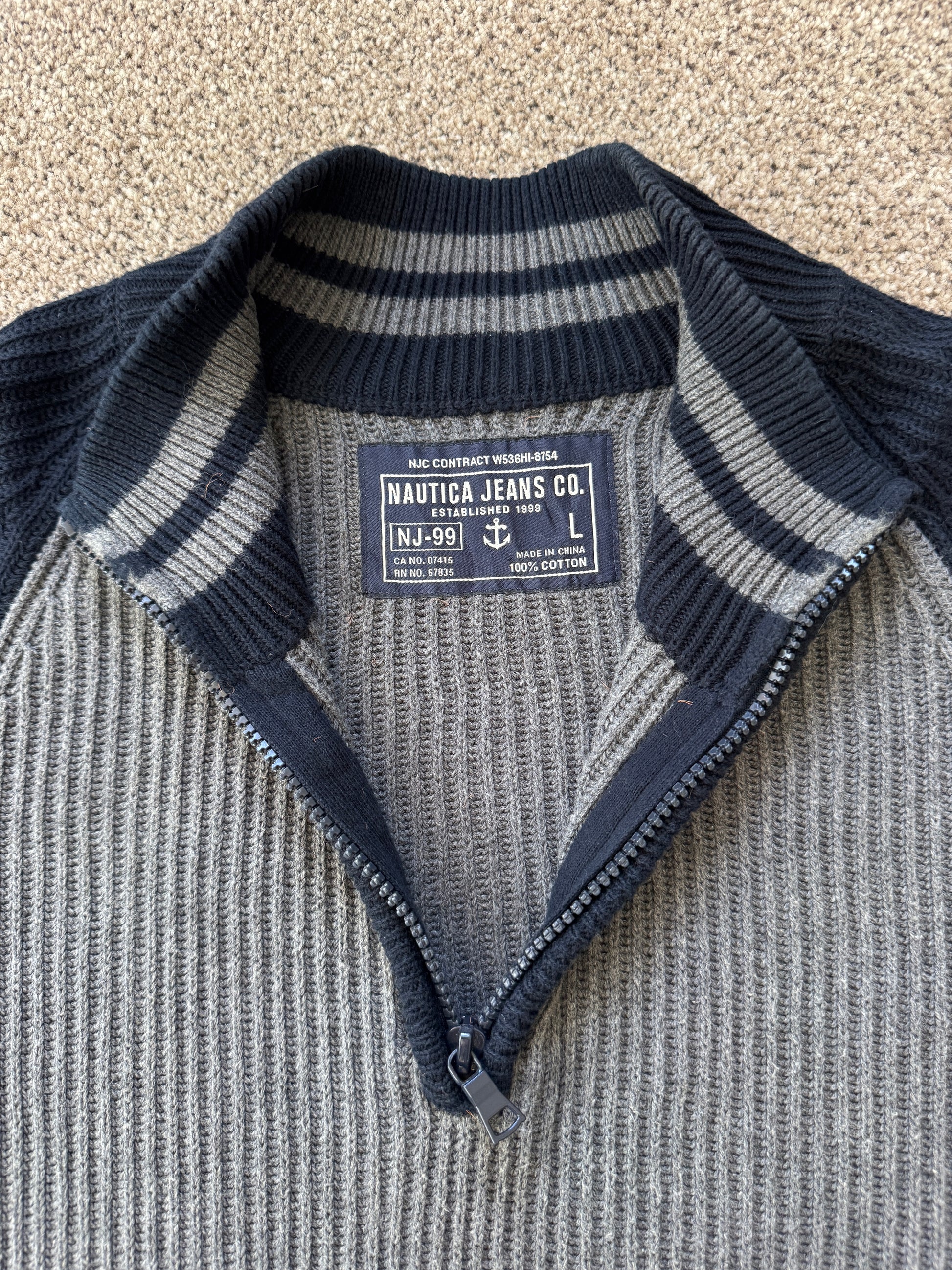 Large Nautica Grey and Navy 1/4 Zip