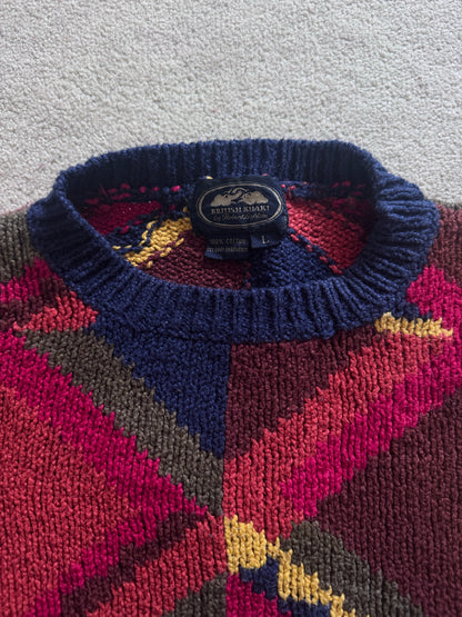 Large British Khaki Multicoloured Funky Knit Jumper
