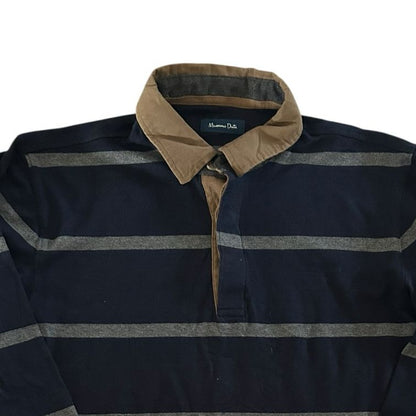 Large Massimo Dutti Navy and Grey Rugby Shirt