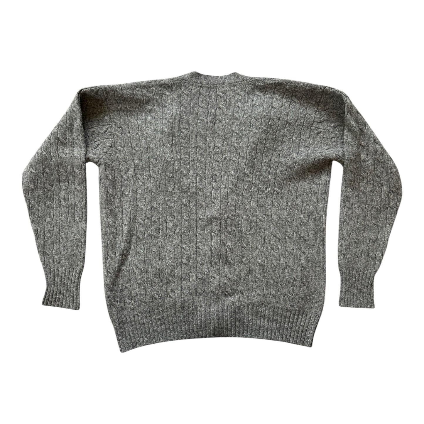 Large Ralph Lauren Grey Cable Knit Shetland Wool Cardigan