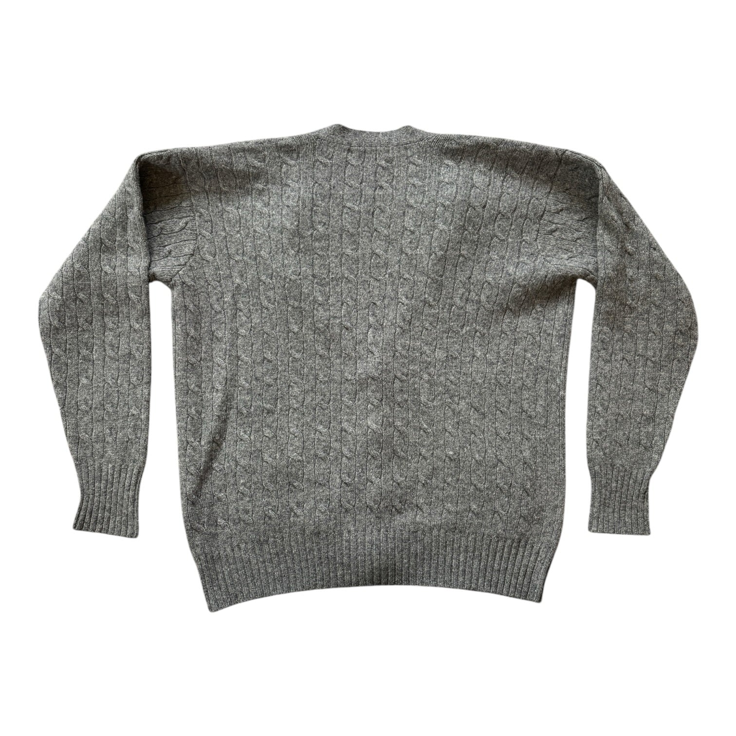 Large Ralph Lauren Grey Cable Knit Shetland Wool Cardigan