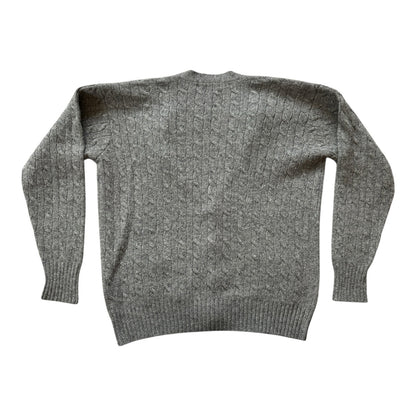 Large Ralph Lauren Grey Cable Knit Shetland Wool Cardigan
