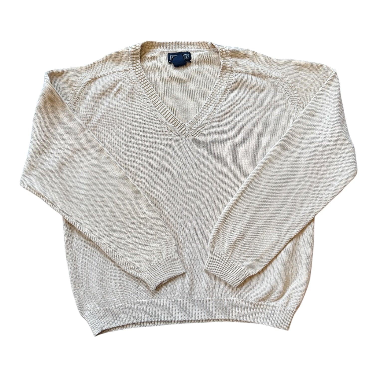 Woman's Medium Lands' End Beige V-Neck Knitted Jumper