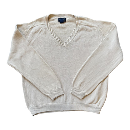 Woman's Medium Lands' End Beige V-Neck Knitted Jumper