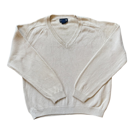 Woman's Medium Lands' End Beige V-Neck Knitted Jumper