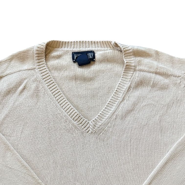 Woman's Medium Lands' End Beige V-Neck Knitted Jumper
