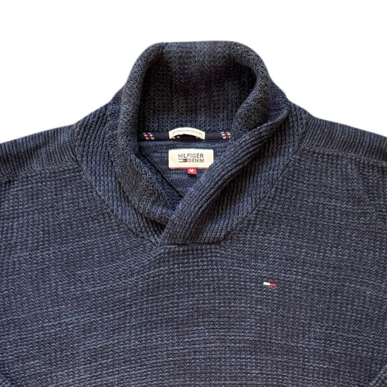 Medium Tommy Hilfiger Blue Knitted Shawl Neck Jumper
