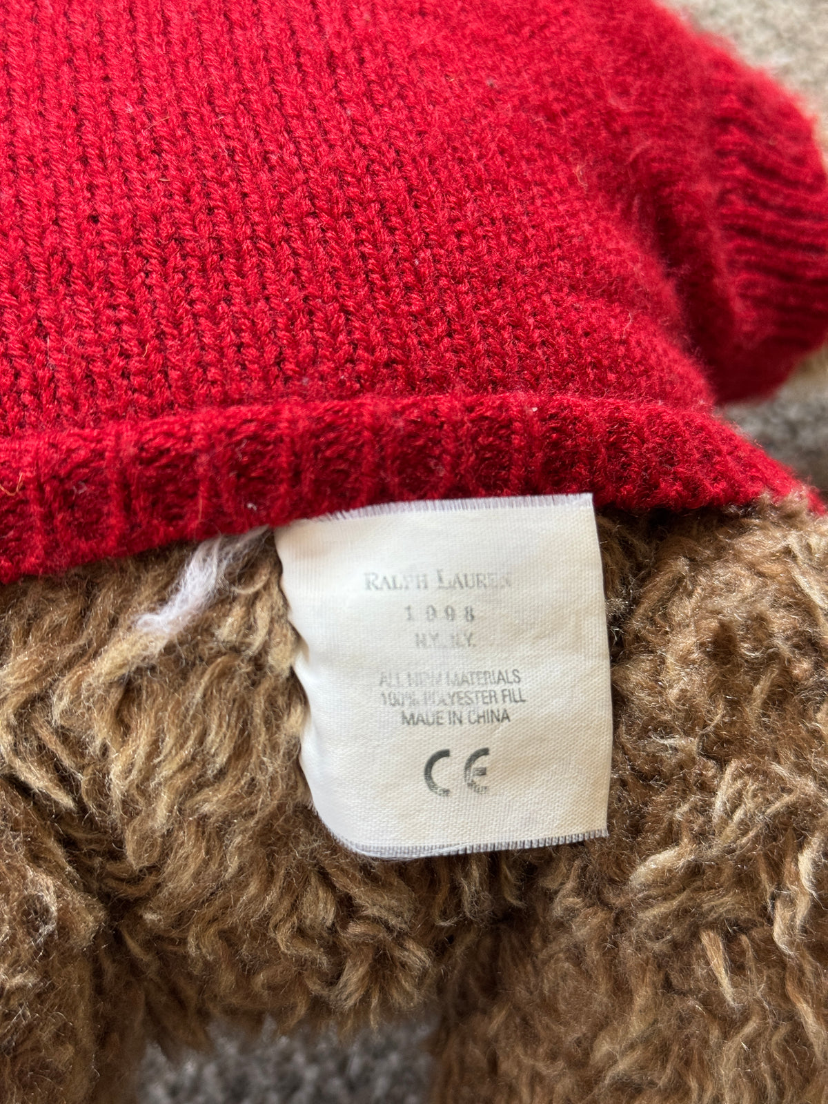 Ralph Lauren Brown 1998 Polo Teddy Bear with Red Jumper