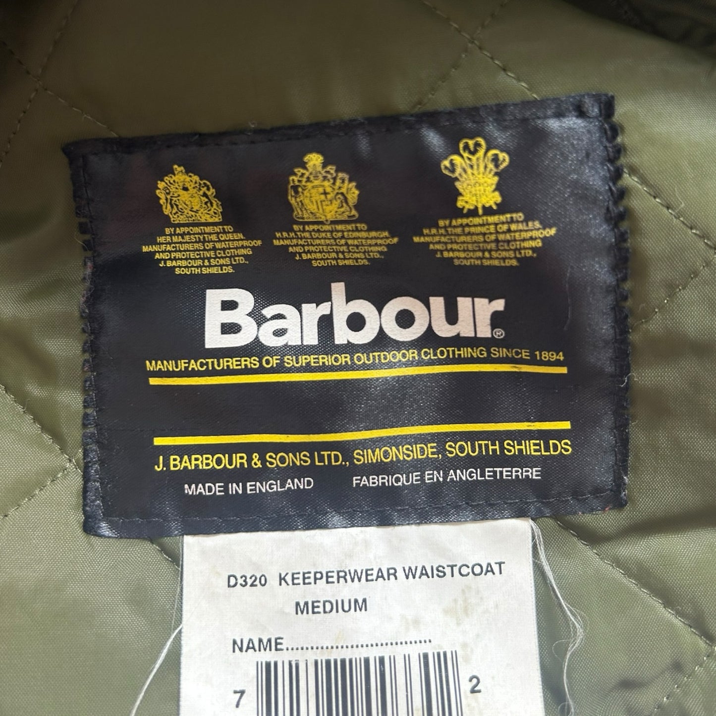 Medium Barbour Green D320 Keeperwear Waistcoat Gillet