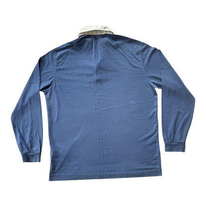 Large 90s Burberry Blue with Nova Check Detailed Rugby Shirt