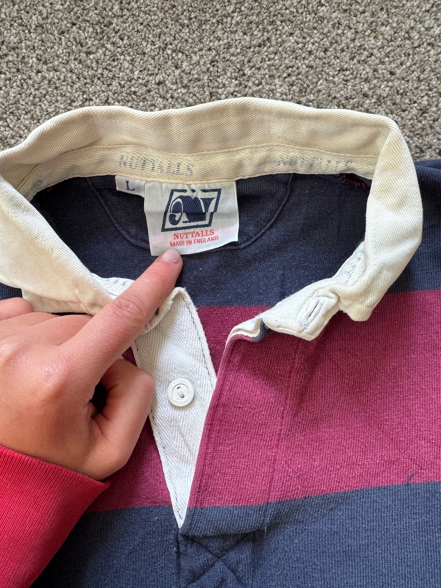 Large Nuttalls Navy and Burgundy Rugby Shirt