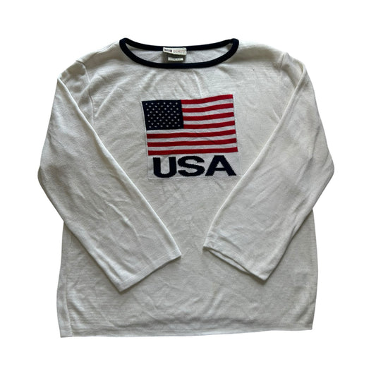 Woman's Large Faded Glory White USA Flag Knit Jumper
