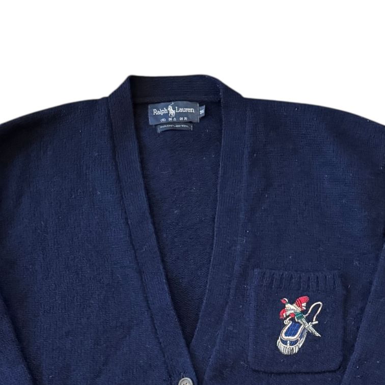 Medium Ralph Lauren Shetland Wool Navy Pheasant Cardigan