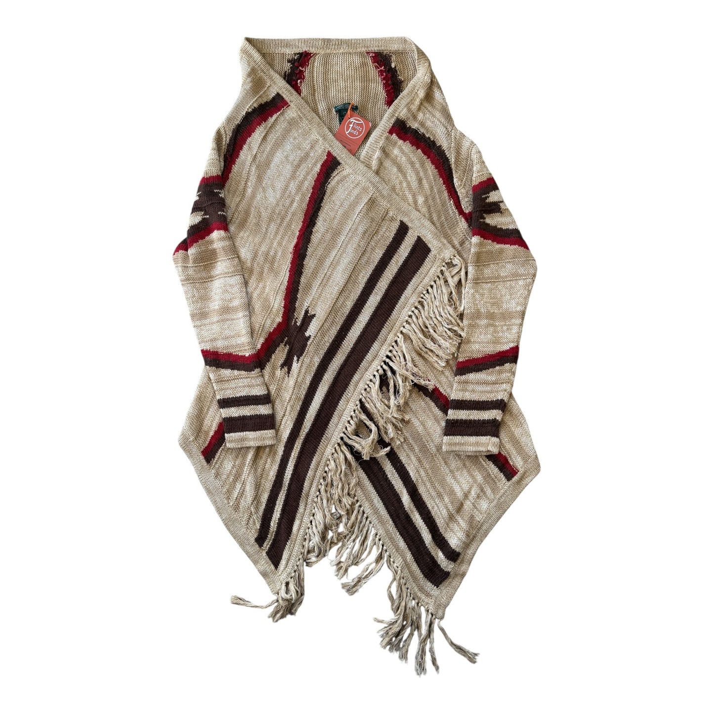 Woman's Large Ralph Lauren Southwestern Tribal Aztec Beige Shawl Cardigan Wrap