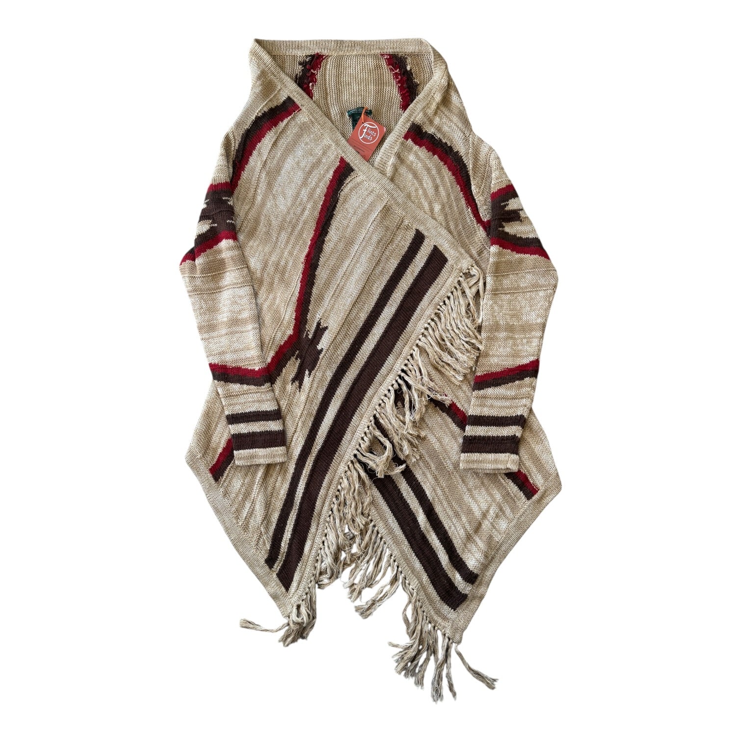 Woman's Large Ralph Lauren Southwestern Tribal Aztec Beige Shawl Cardigan Wrap