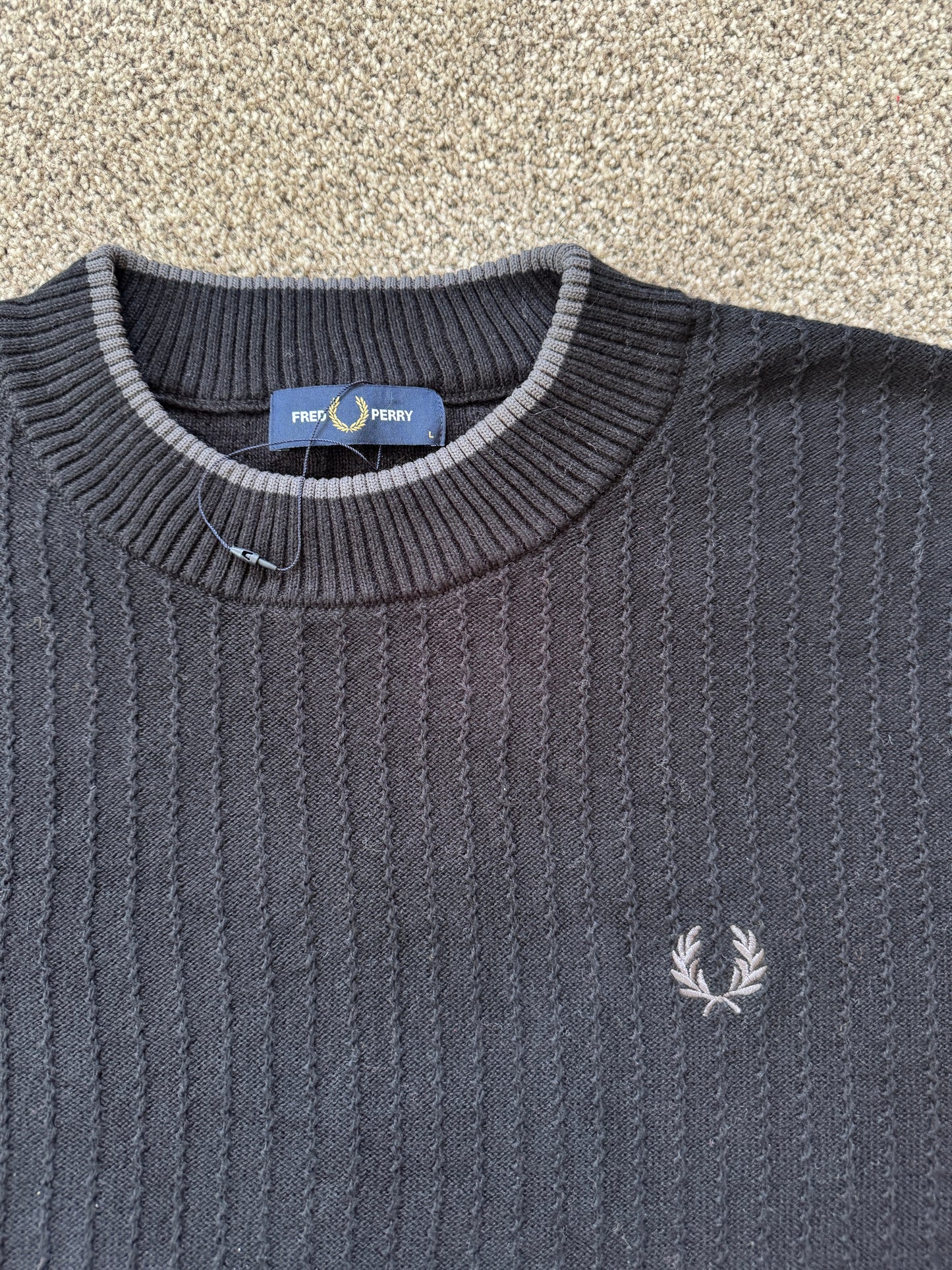 Large Fred Perry Black Knitted Ribbed Jumper