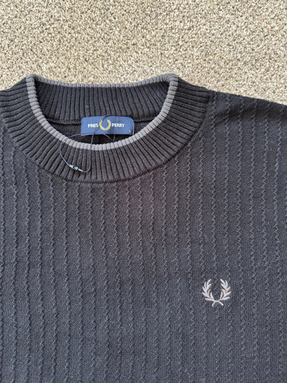 Large Fred Perry Black Knitted Ribbed Jumper