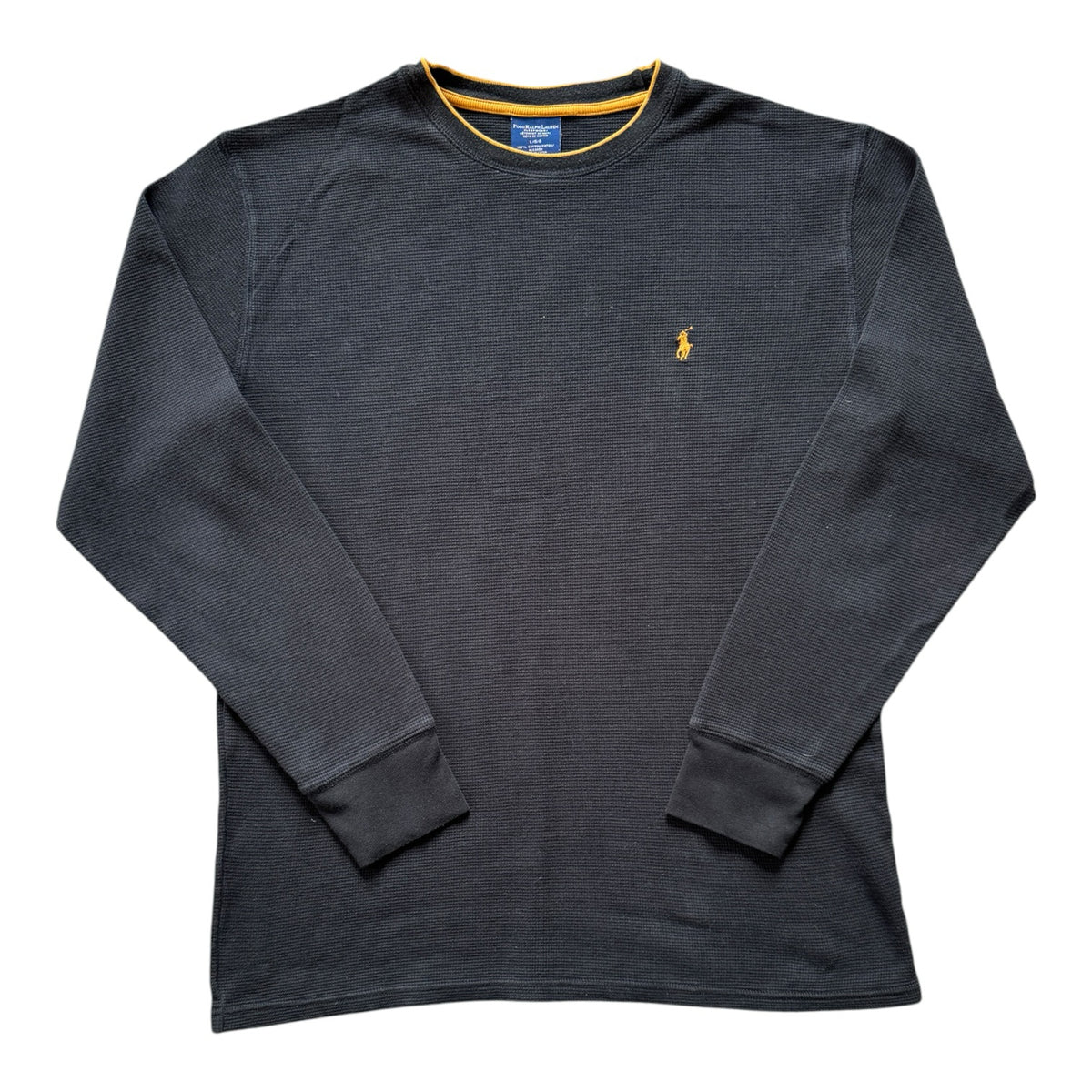 Large Ralph Lauren Black Waffle Knit Thin Sweatshirt