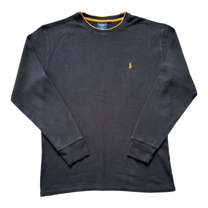 Large Ralph Lauren Black Waffle Knit Thin Sweatshirt