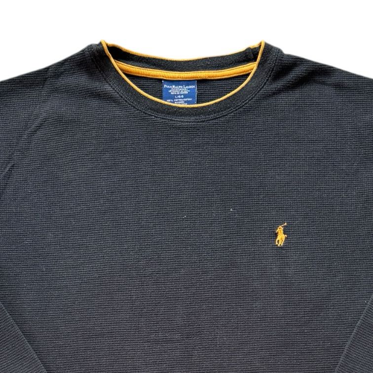 Large Ralph Lauren Black Waffle Knit Thin Sweatshirt