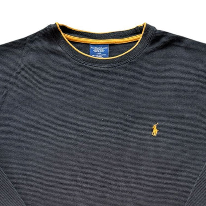 Large Ralph Lauren Black Waffle Knit Thin Sweatshirt