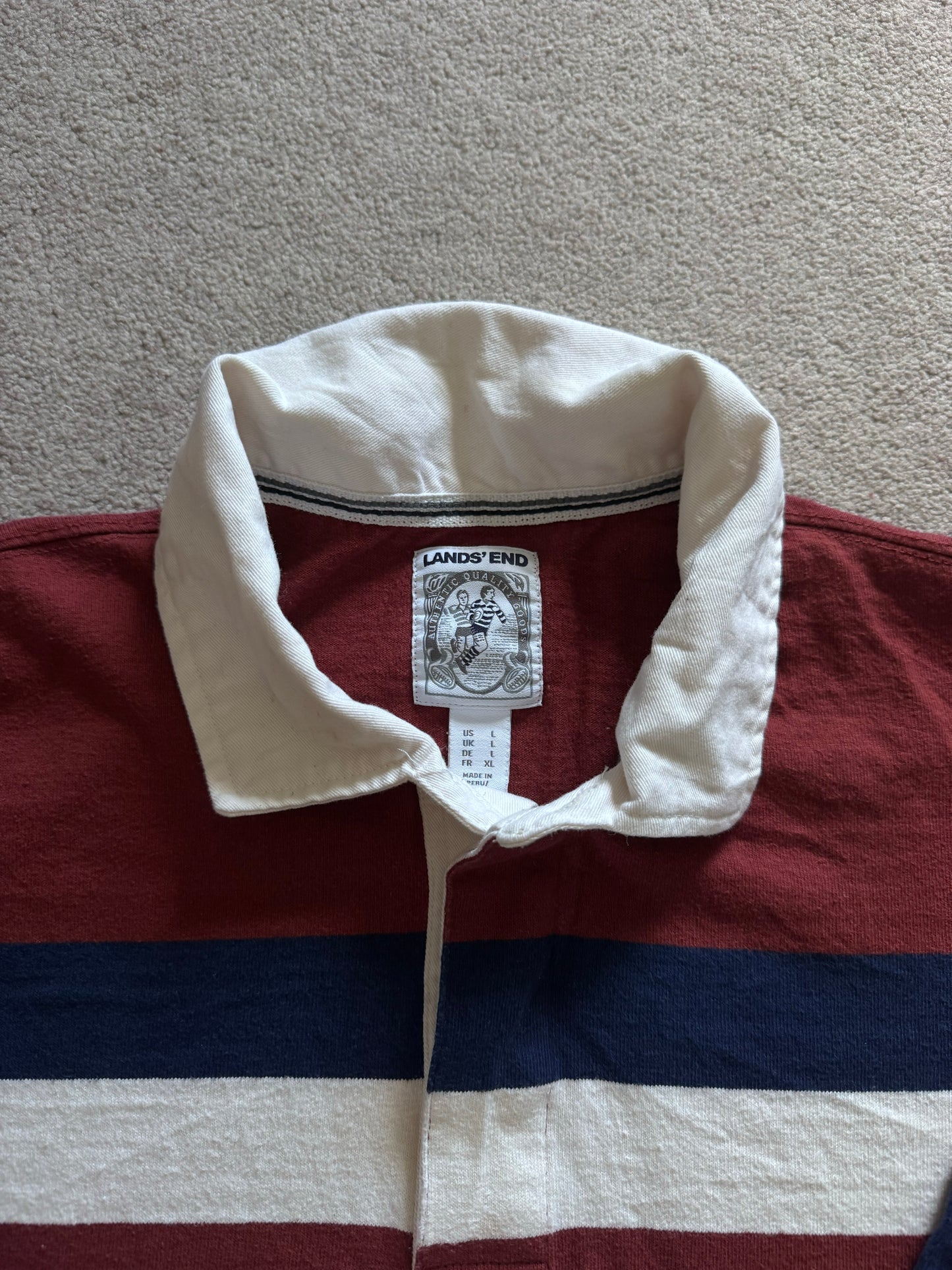 Large Lands' End Burgundy Striped Rugby Shirt