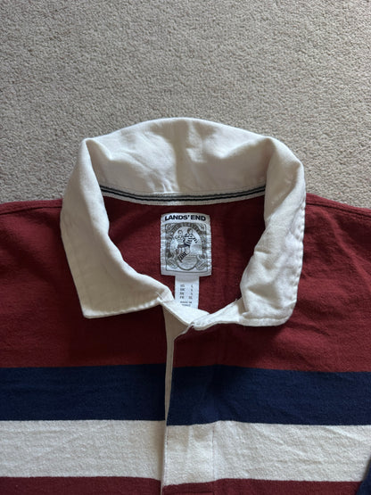 Large Lands' End Burgundy Striped Rugby Shirt