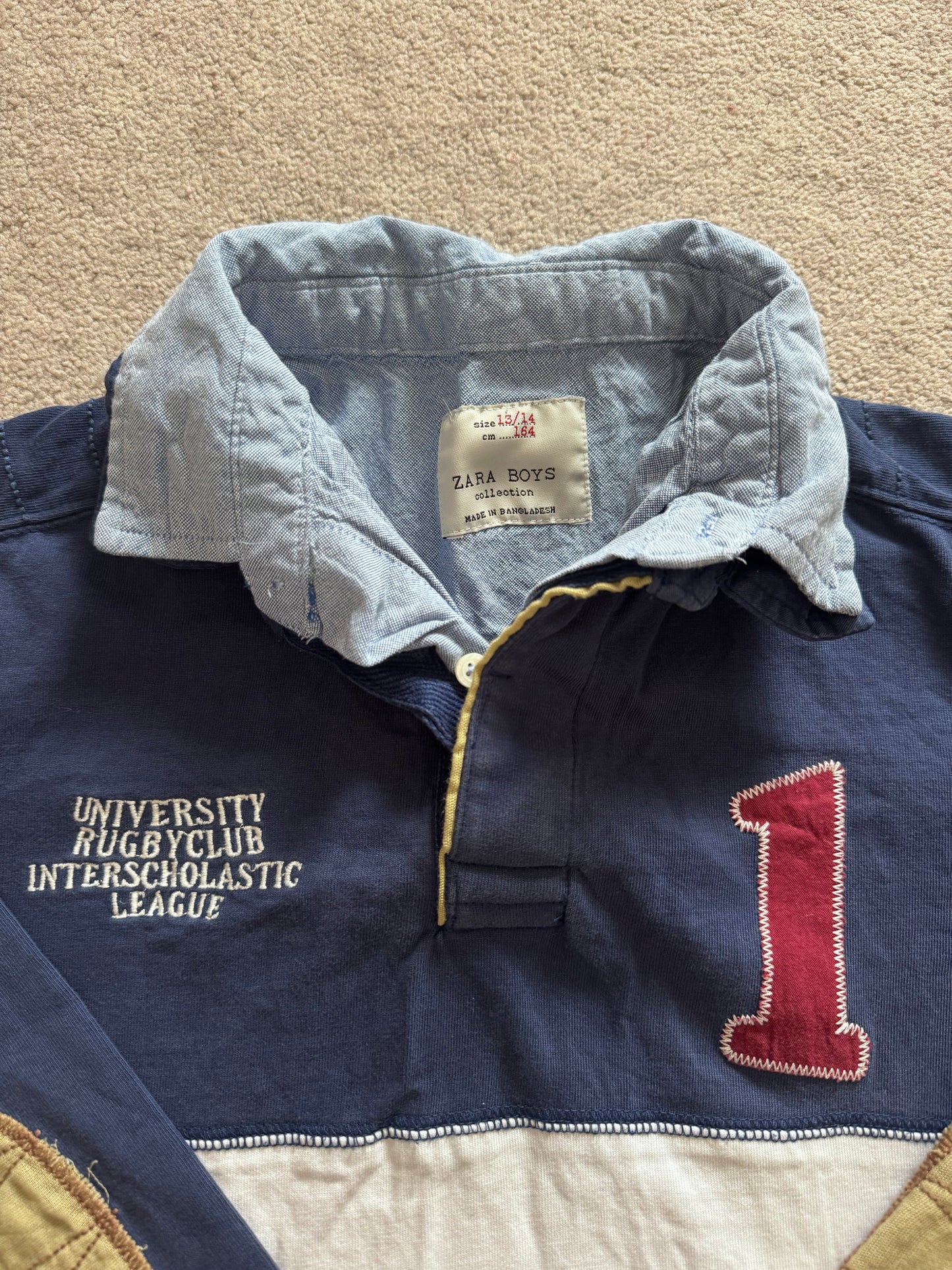 Aged 13-14 Zara Navy and White Rugby Shirt